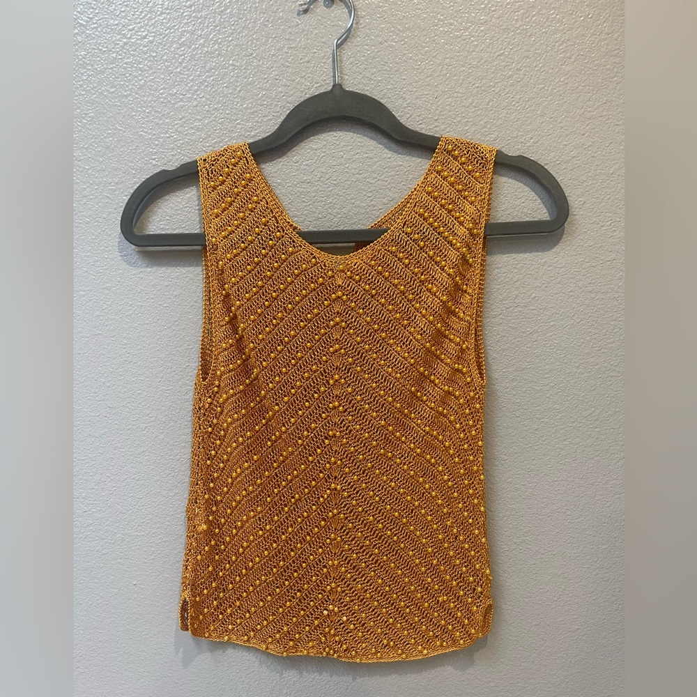 Vintage Woman Orange Beaded Crochet Top